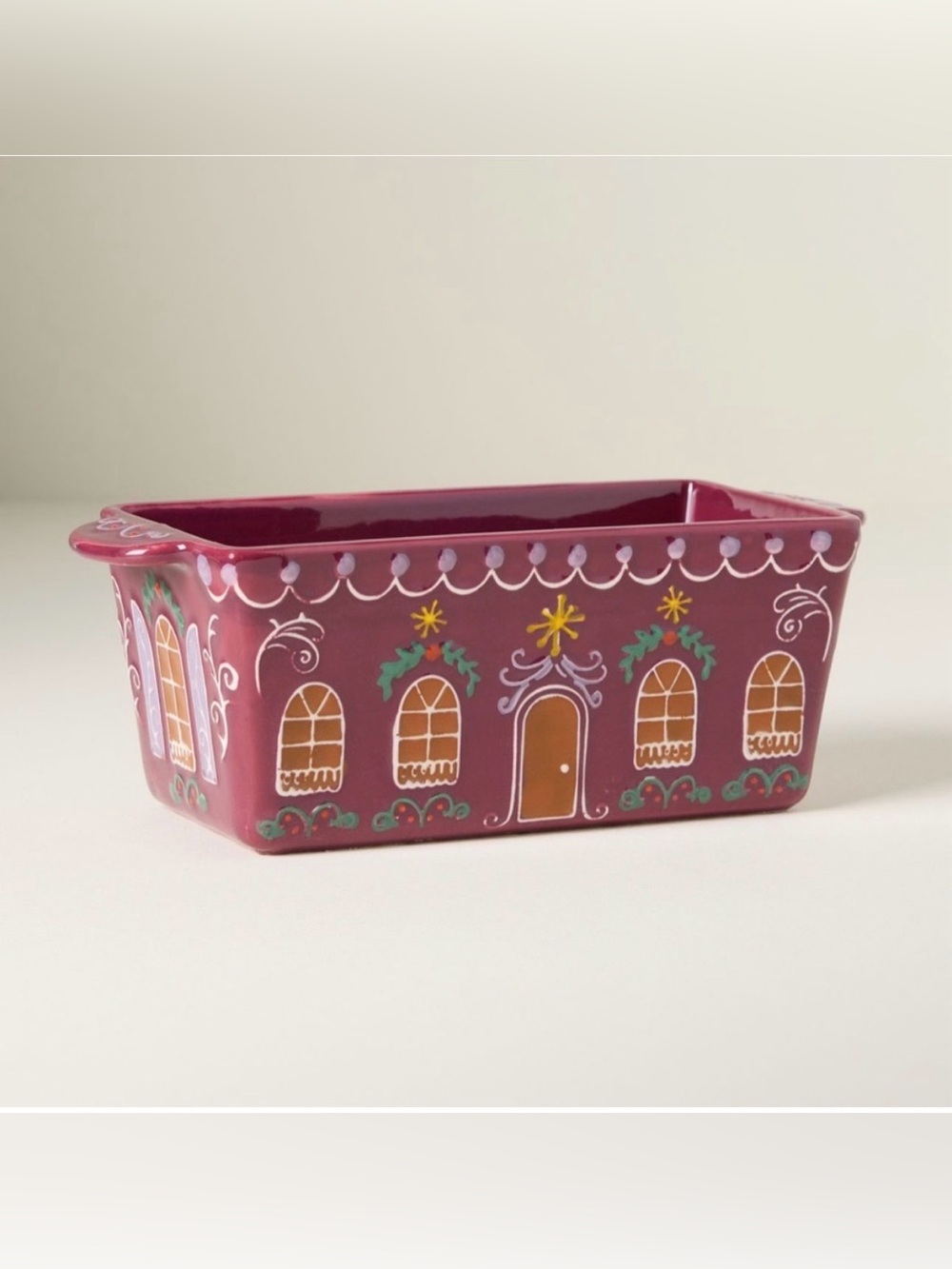 Anthropologie Ginger Mini Loaf Pan - Gingerbread House Ceramic in Berry Pink